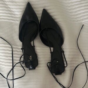 Zara Black Pointed Lace-Up D'Orsay Flats